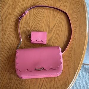 Kate Spade Pink Scalloped Crossbody Bag & Coin Purse Wallet Like New Used Once